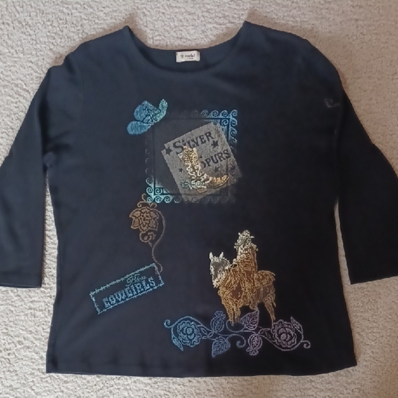 Cactus 3/4 Sleeve Cowgirl Theme Top - Picture 1 of 15